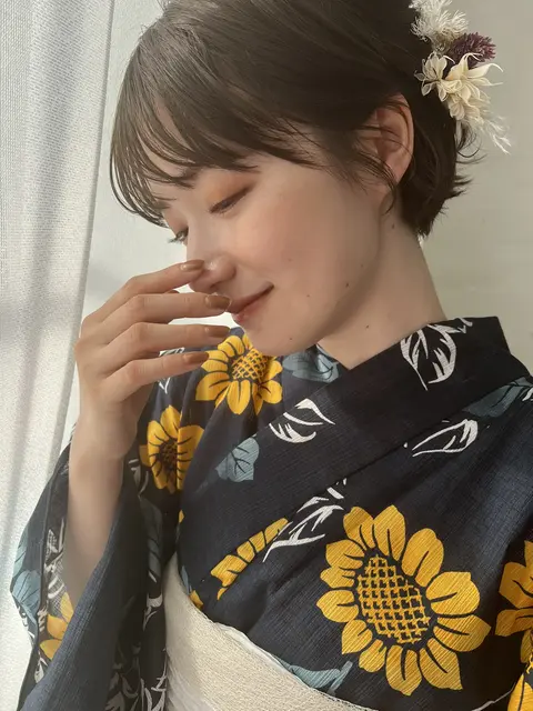 浴衣ヘアアレンジボブショート Lemon8