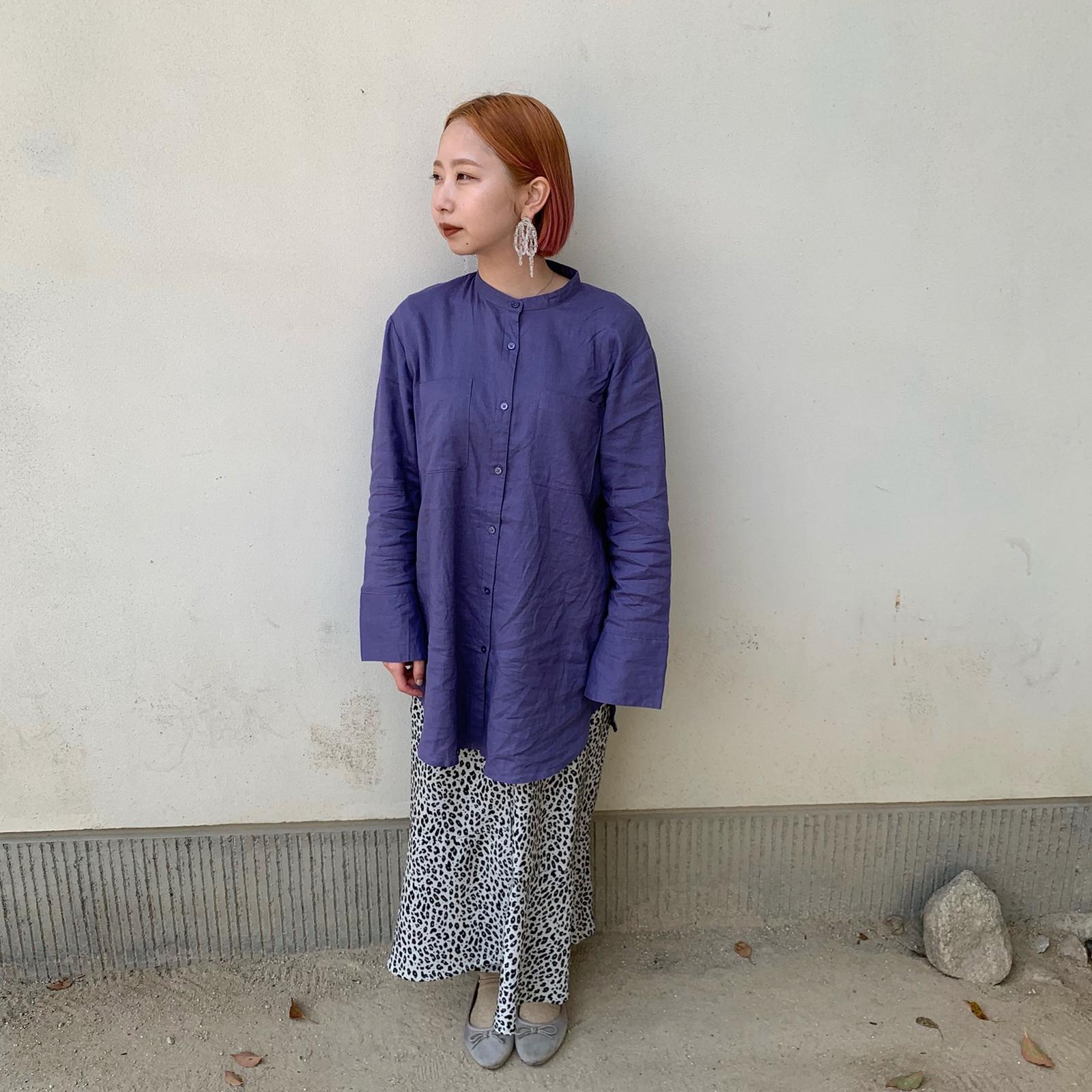 Gu バンドカラーシャツ コーデ