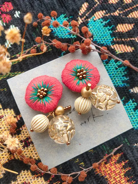 インド刺繍 ピアス 作り方 Lemon8