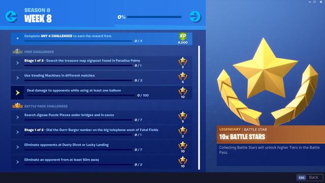 fortnite saison 8 semaine 8 challenges - panneau au tresor fortnite