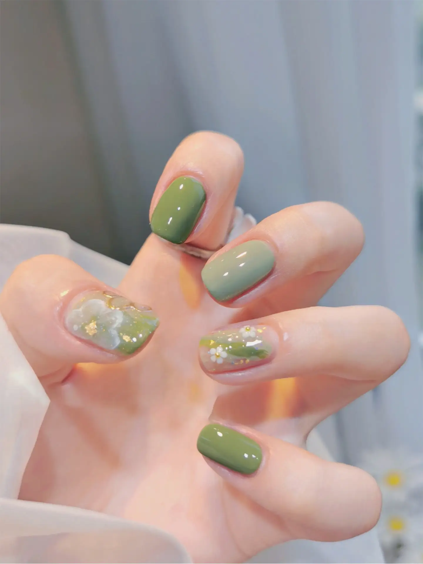 Matcha, Forest Green, matching bling Nail Art🌿🍀🪁 | Gallery posted by  hiHedda | Lemon8
