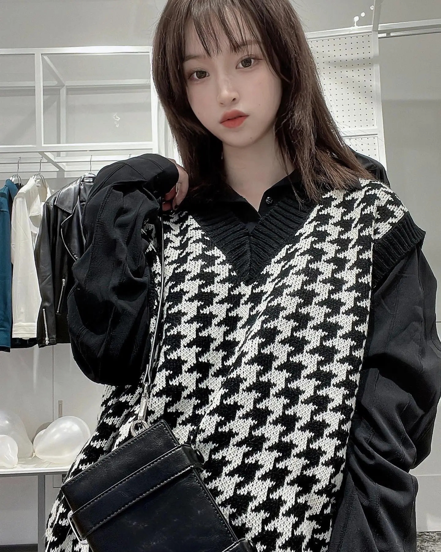 ベスト ジレ 黒 ブラックニット 韓国ファッション フリーサイズ ニット