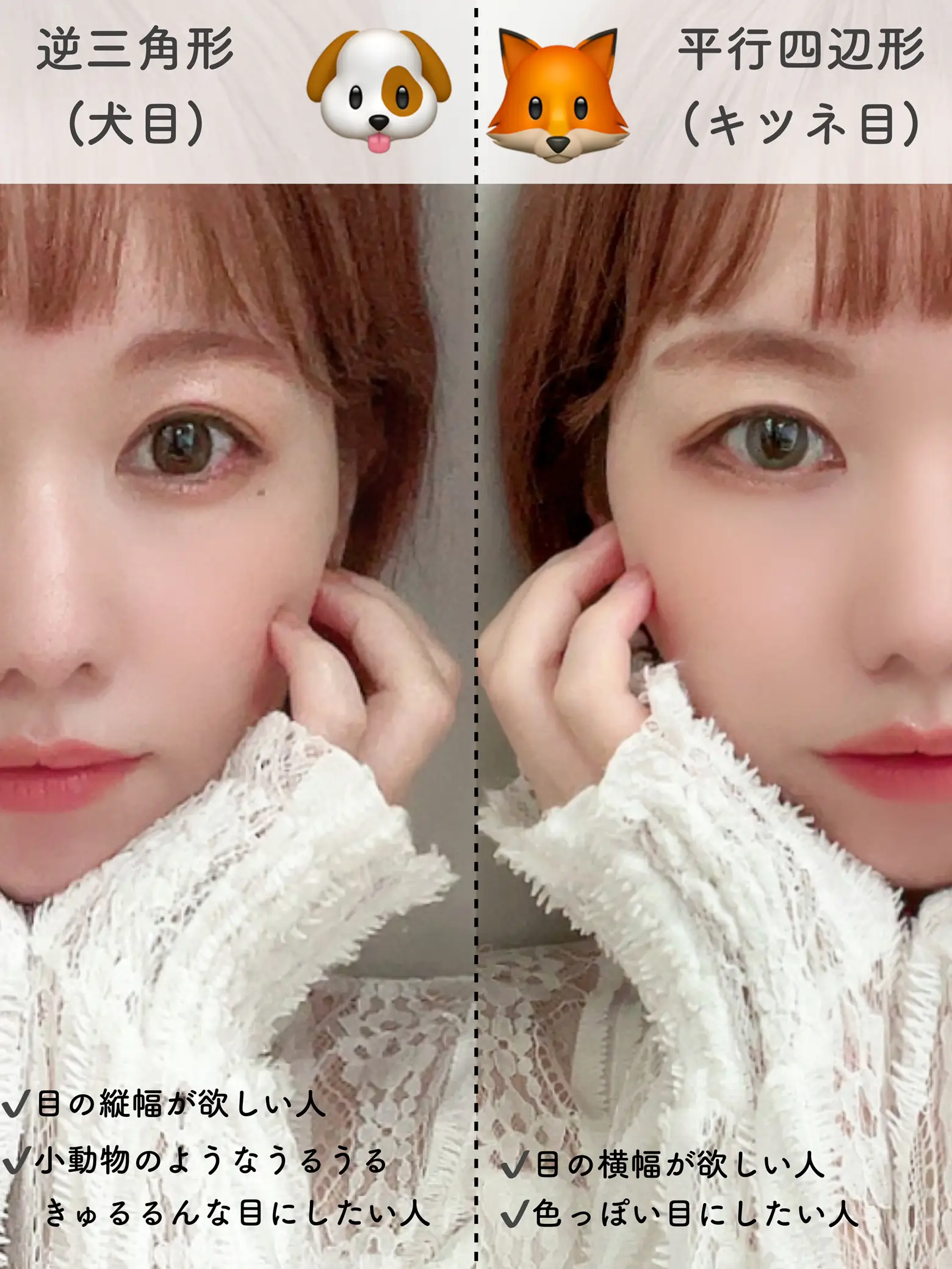 メイクってすごい 今話題のキツネ目と犬目メイク 𝙷𝚒𝚝𝚌𝚑 が投稿したフォトブック Lemon8