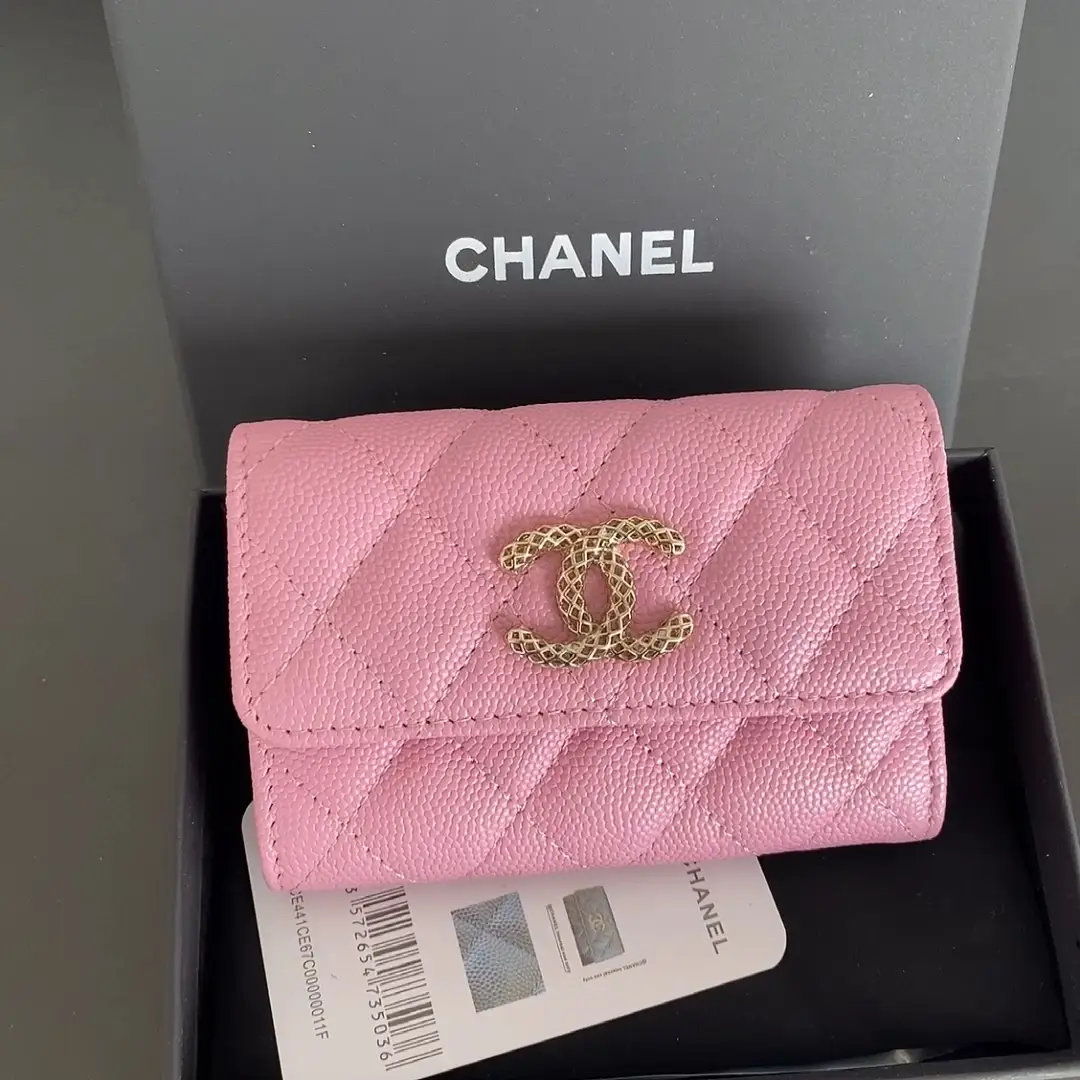 CHANEL 19S Iridescent Pink Card Holder w Chain *New - Timeless Luxuries