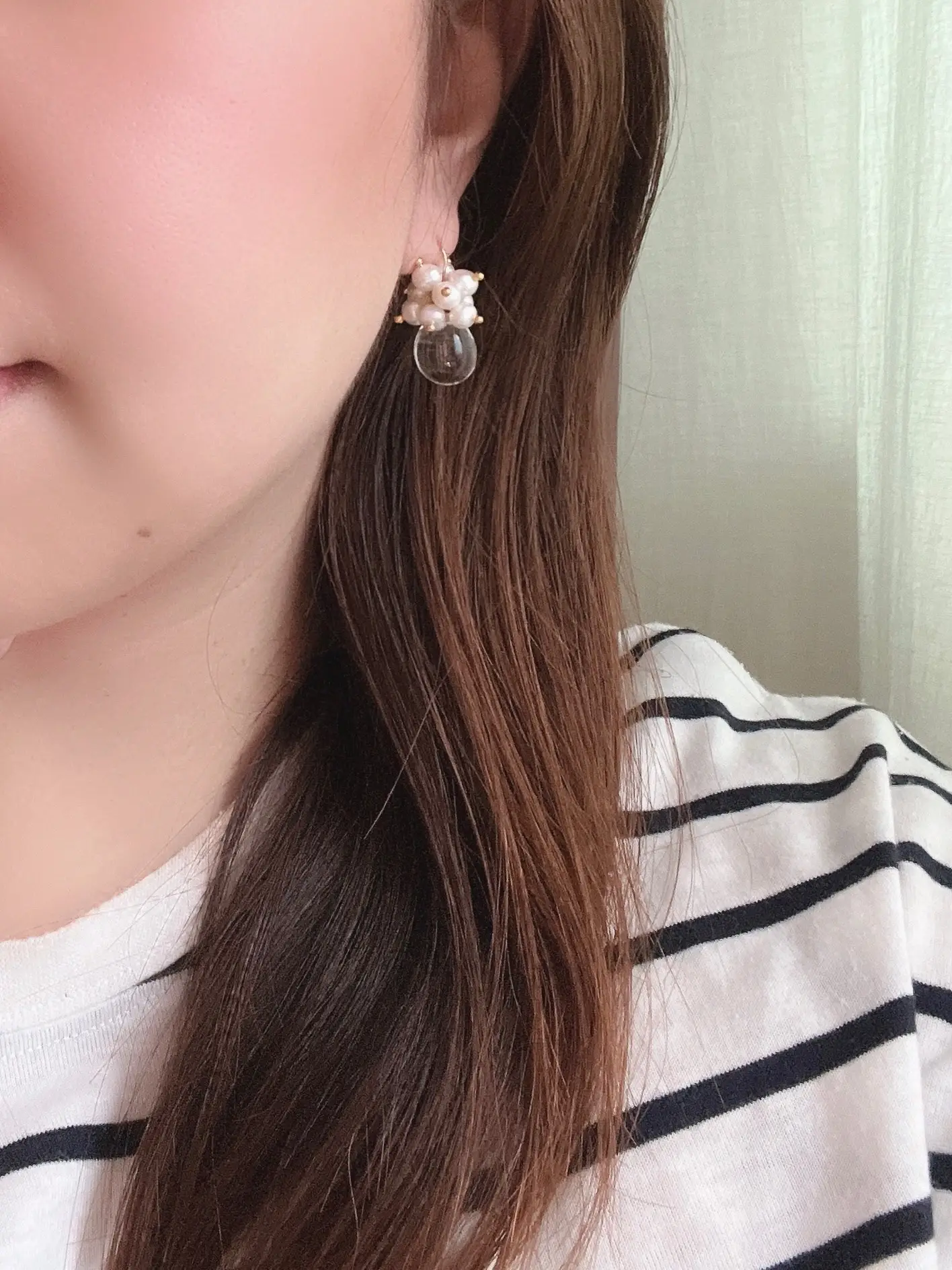 春早割 #164 クリスタルパール×メタルリング チタンピアス イヤリング