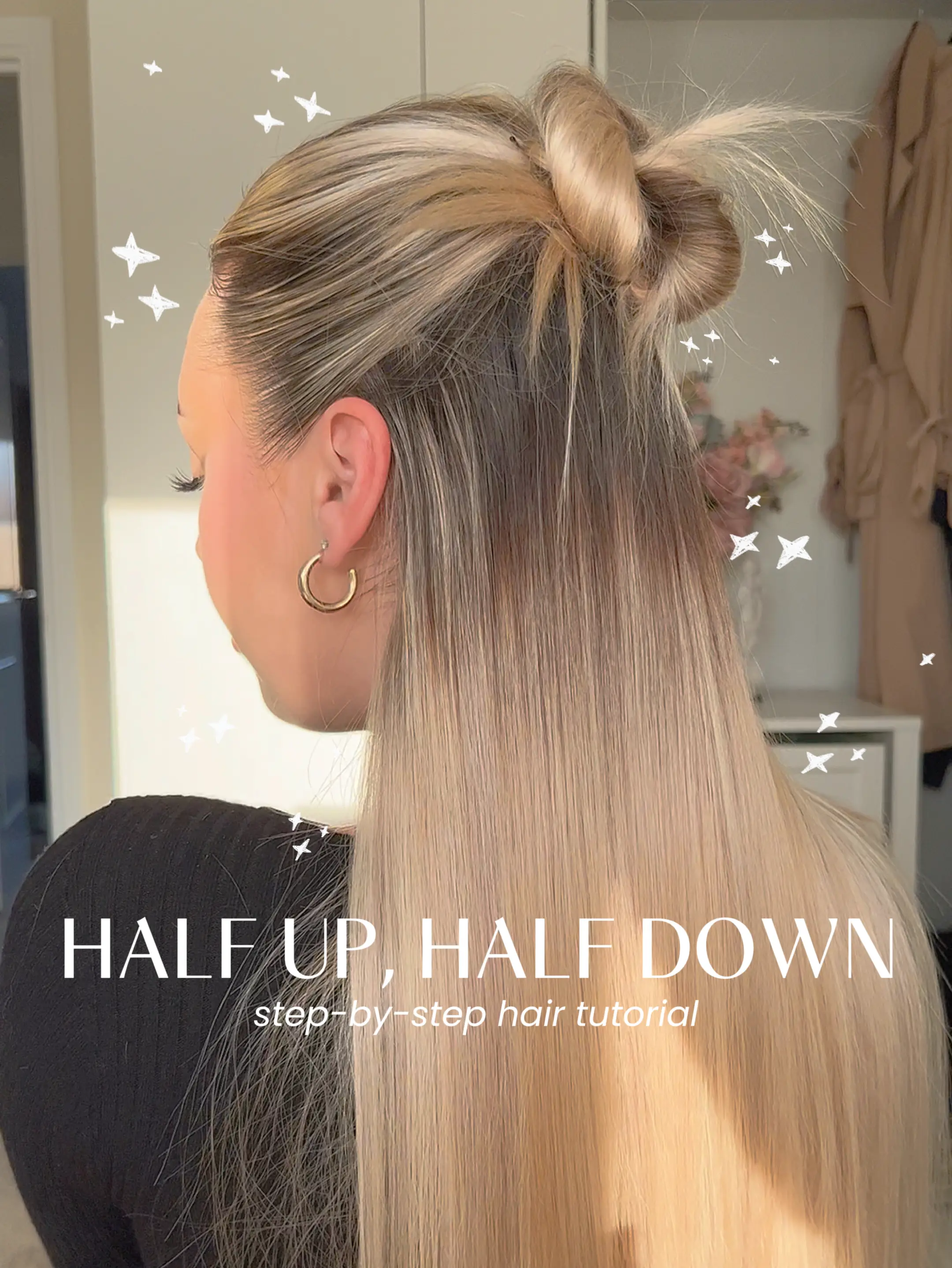 easy half up, half down hair tutorial💆🏼‍♀️, Video published by  hollybarnes